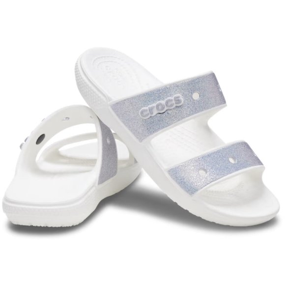 NEW CROCS Sizes 7, 8, 9, Womens Classic Glitter Sandal Slides,Silver White Multi - Picture 1 of 6